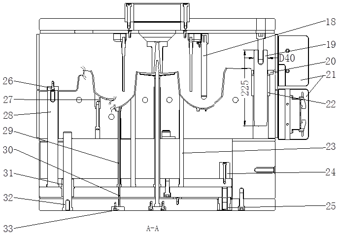 Fig. 4 Structure of Injection Mould for Headlight Reflector