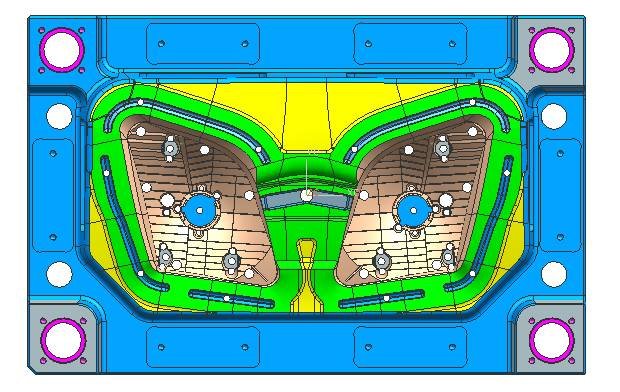 Fig. 10 Dynamic Die Exhaust and Discharge Design of Injection Mould for Front Large Reflector of Automobile